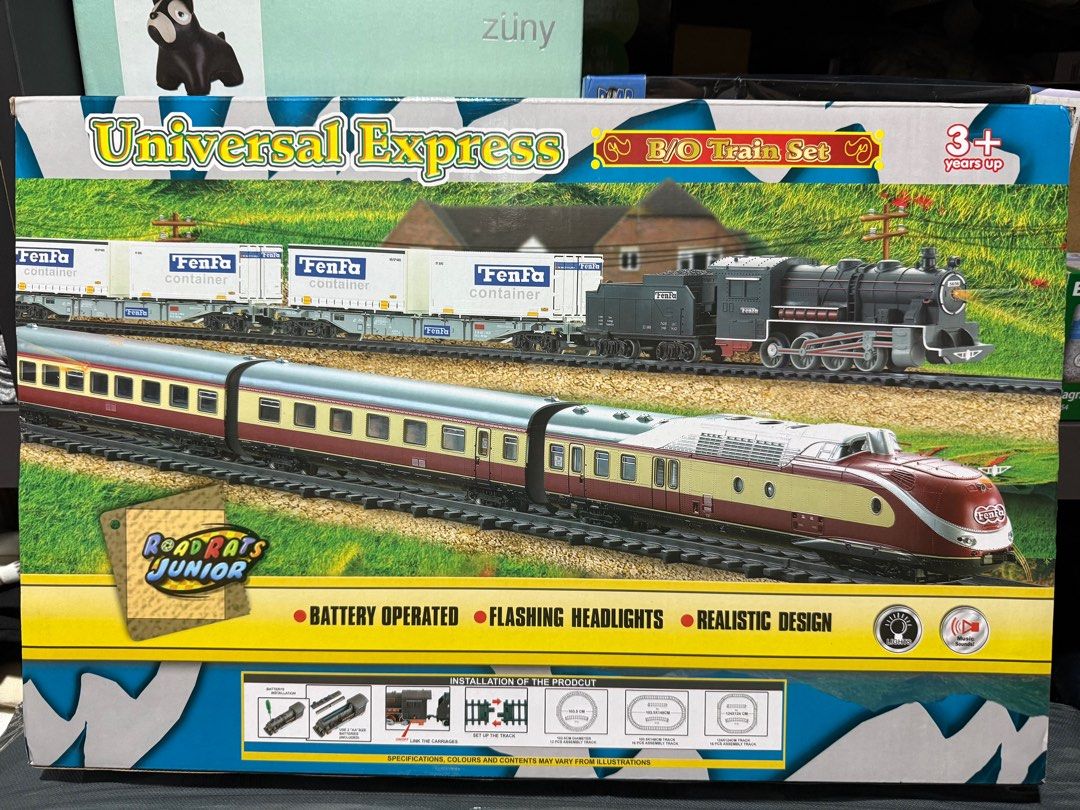 Road Rats Universal Express Train (Category: Vehicle & Diecast Models) located in Quezon City. Submitted by aml2020 (Listing ID 1409017726, Image 2). Description: Brand new unopened train set RFS: duplicate gift received payment via Gcash/BPI QR only for pickup via courier only - BGC/Muntinlupa strictly no COD.