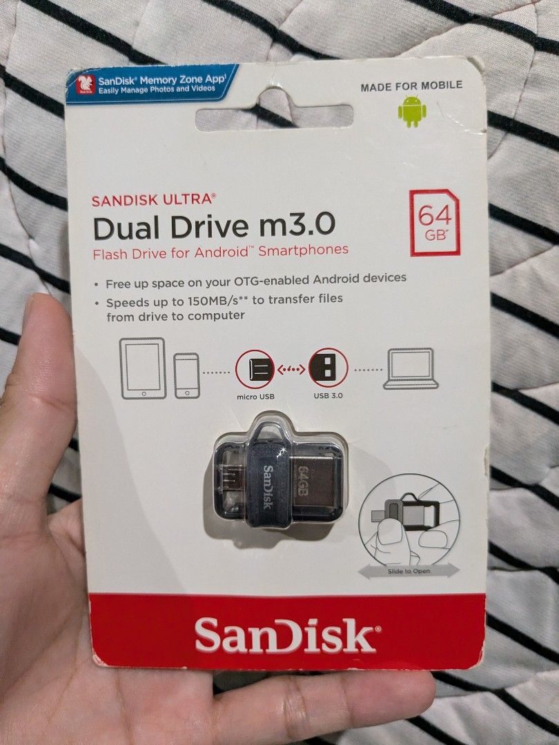 SanDisk micro USB Flash Drive OTG for Android (Category: Memory & SD Cards) located in Quezon City. Submitted by joewack (Listing ID 1408995376, Image 3). Description: SanDisk Ultra 32GB / 64GB OTG USB Dual Flash Drive M3.0 original brand new sealed loc Quezon City shipping Lalamove, LBC cod/gcash.