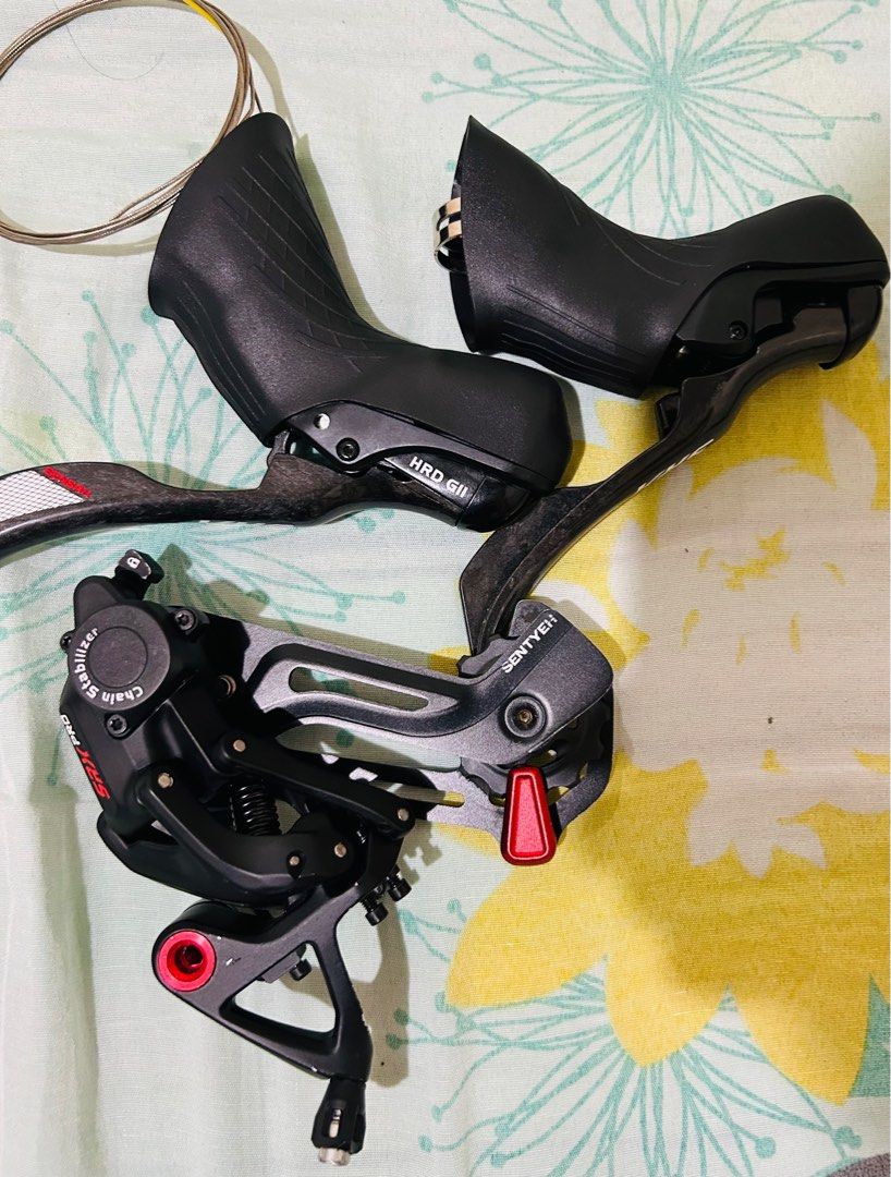 Sensah SRX Pro HRD GII Groupset (Category: Bicycles) located in Manila. Submitted by markjayban91050 (Listing ID 1408916794, Image 2). Description: - Sensah/Sentyeh SRX Pro hydraulic groupset - Can accomodate upto 50t cassette - HRD GII shifters (11-speed) - Rear derailleur with chain stabilizer - Stylish black with red accents -Calipers and shifter cable not included.