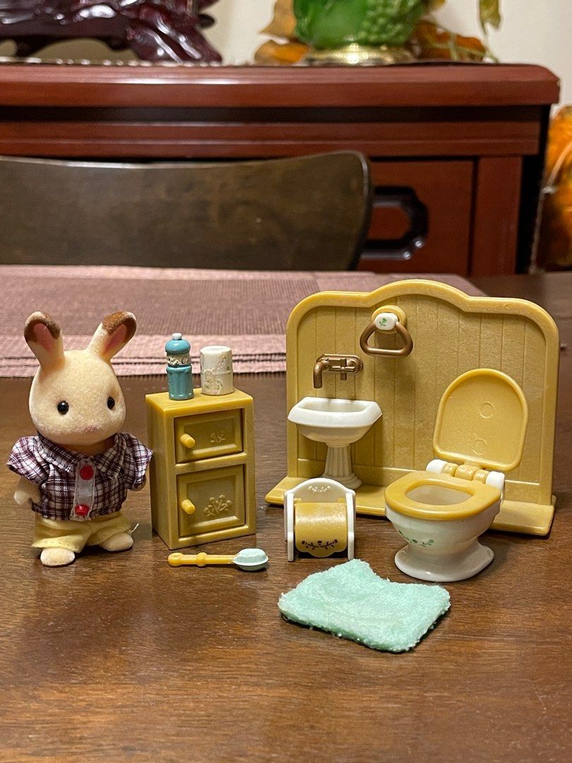Sylvanian Families Chocolate Rabbit Bathroom Set (Category: Kids Toys) located in Manila. Submitted by _asyasy (Listing ID 1408963948, Image 1). Description: - sold as SET - no original box - with flaws. (see picture). some pieces missing from over the years. flaws not noticeable if displayed - please manage your expectations, i’ve owned these toys when i since i was a child. they are well taken care of but also used and played with..