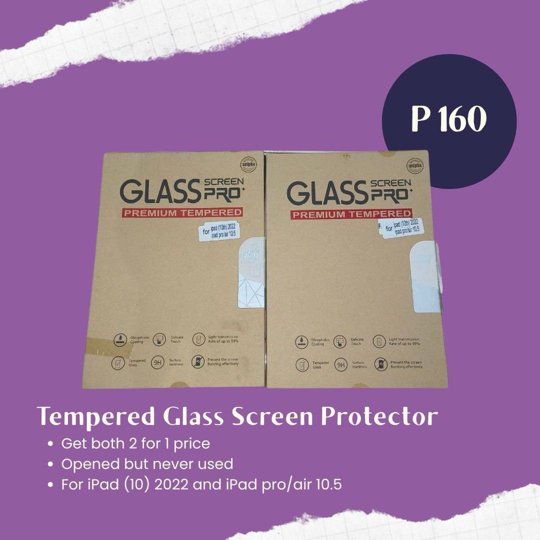 Tempered Glass Screen Protector 2 pcs for iPad Pro/Air 10.5 (Category: Other Mobile & Gadget Accessories) located in Rodriguez. Submitted by neimarpreloved (Listing ID 1408972587, Image 1). Description: Only message if sure buyer 🌸 RFS: Decluttering 🌸 On hand ready to ship can do meetup or delivery 💵 MOP: GCash/Maya (pay half if meetup, upfront if delivery) 📍Meet-up Locations Dali, Bancod, Indang Indang Plaza 7/11 CVSU Indang McDonald's Indan