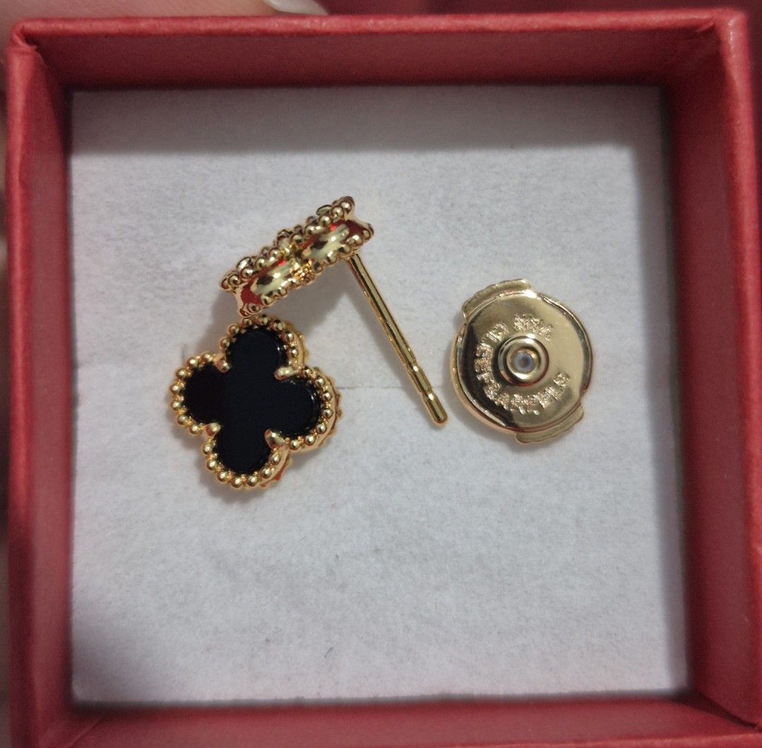 Van Cleef & Arpels Inspired Alhambra Earrings (Category: Earrings) located in Manila. Submitted by staygoldenbycasey (Listing ID 1409024807, Image 2). Description: - Stainless Steel Van Cleef & Arpels Alhambra earrings - Features iconic clover design - Adorned with black onyx - Elegant gold color - Comes with original box - Secure post back closure - Perfect for any occasion - A timeless and classic piece.