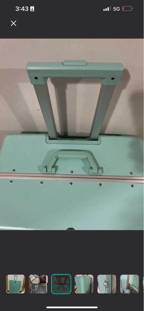 Voyager Luggage Mint Green (Category: Luggage) located in Makati City. Submitted by siaudreyto (Listing ID 1408959533, Image 3). Description: - Mint green Voyager X luggage - Retractable handle - Combination lock for security - Multiple compartments - Zippered compartment inside - Straps to secure belongings - Wheels for easy transport - Spacious and ideal for travel Rfs : not being used Issues: no keys. broken side handle(shown in photos).