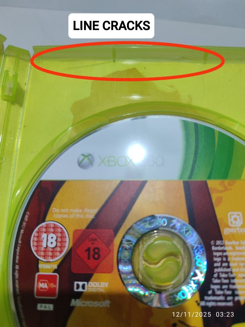 XBOX 360 - Borderlands 2 ((PRE-OWNED) "OPEN REGION" (Category: Xbox) located in Mendez-Nunez. Submitted by sf2_gameshop (Listing ID 1409061164, Image 3). Description: PLEASE READ: Plays on any Xbox 360 unit, regardless of region. Works on: PAL - √ (YES) NTSC/J - √ (YES) NTSC - √ (YES) CONDITION: A used item. The disc has scratches but they do not affect the gameplay. Tested working. The case has line cracks (pls. refer to posted photos.). GENRE: 