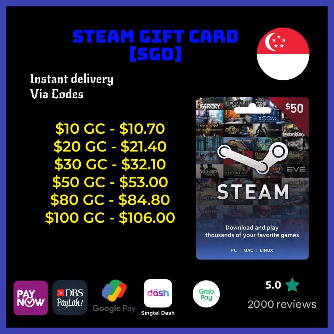 🇸🇬 [NO LOGIN] 100% CHEAPEST | STEAM WALLET | STEAM CREDIT | STEAM TOP UP  | STEAM SINGAPORE | STEAM GIFT CARD | SGD | SG , Video Gaming, Gaming  Accessories, Game Gift Cards & Accounts on Carousell