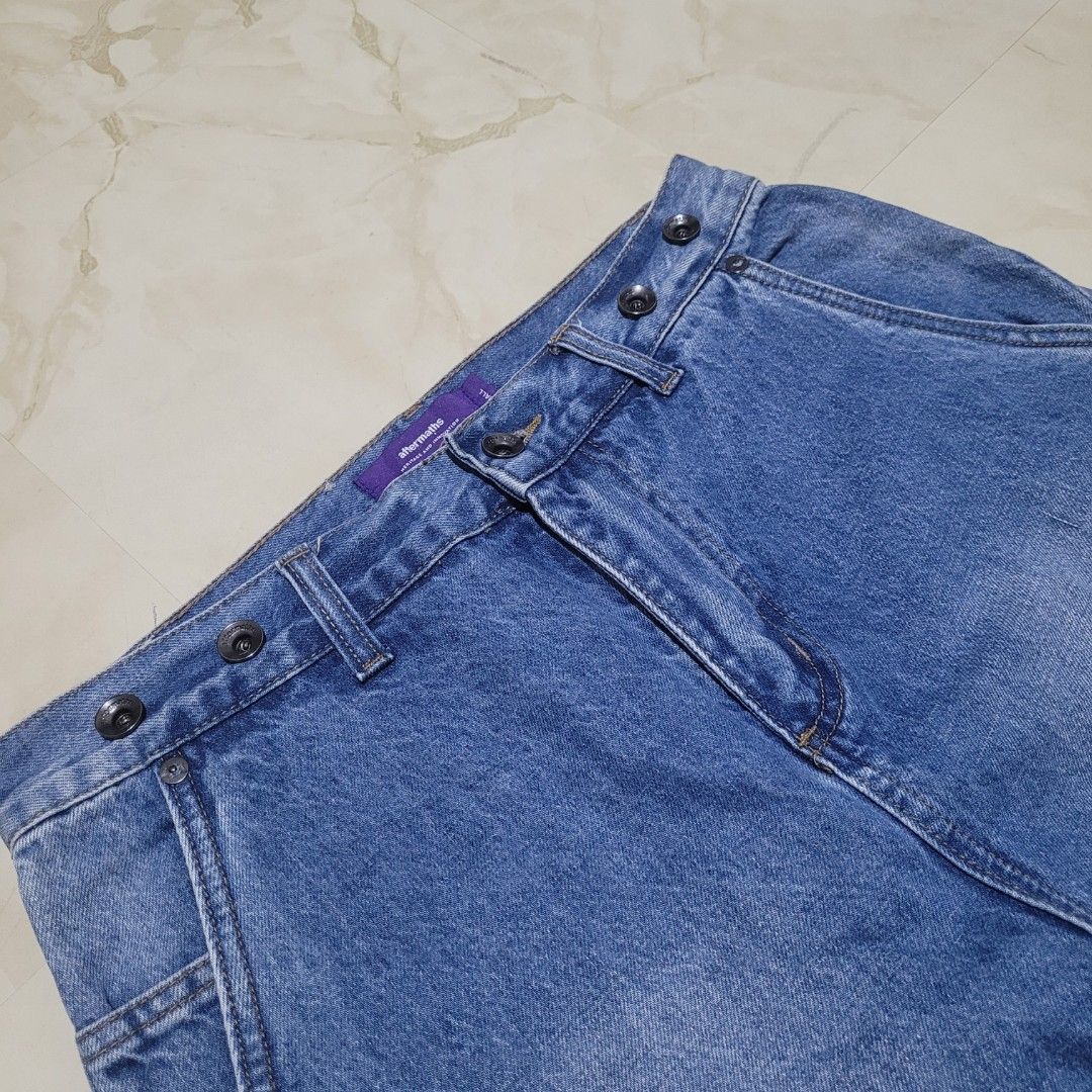 Aftermaths Heritage and Innovation Denim (Category: Jeans) located in Quezon City. Submitted by eivan____orong (Listing ID 1409130272, Image 2). Description: - Aftermaths blue jeans - Size: Small - Features: - Button closure - Two front pockets - Unique paneling design - Fit: Straight leg - Back pockets: Square Dimes: waist 30 thigh 13 length 37 leg opening 7 .