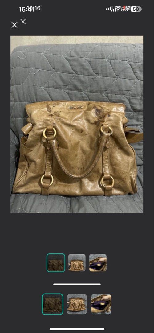 Authentic Miu miu 2 way Bow Handbag (Category: Luxury Bags & Wallets) located in Makati City. Submitted by jess.tv (Listing ID 1350865474, Image 3). Description: RFS: Decluttering Flaws: Severe molds (kayo na pa magpa restore).