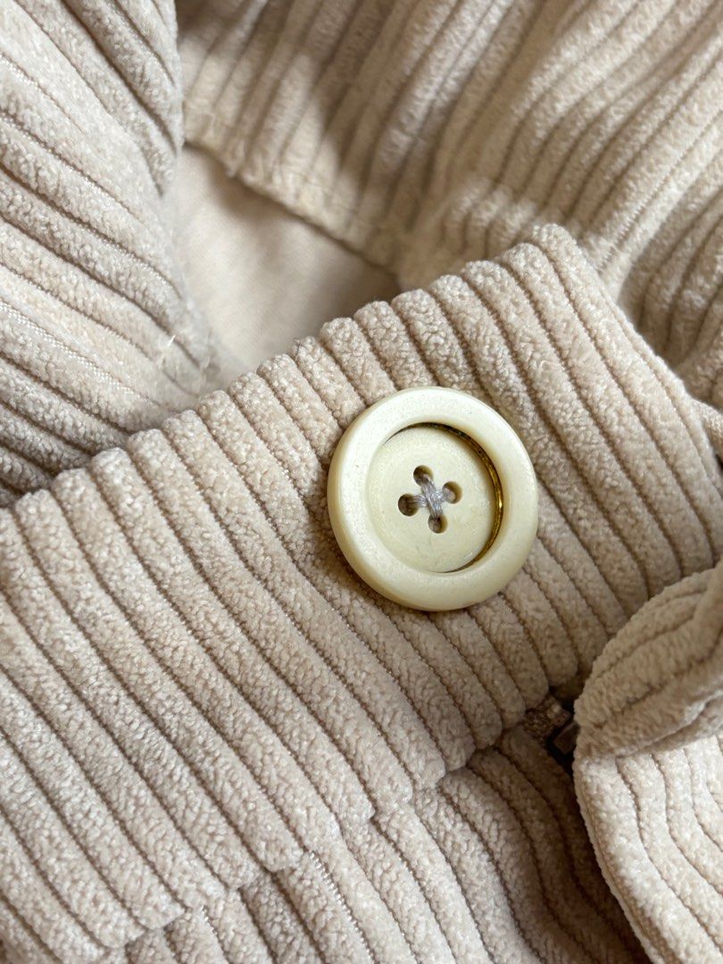 Beige Corduroy Wide Leg Pants (Category: Jeans) located in Manila. Submitted by frnrys (Listing ID 1409169423, Image 3). Description: Waist-hugging fit, very flattering. Button has been replaced. Only used twice. J&t or lalamove delivery c/o buyer..