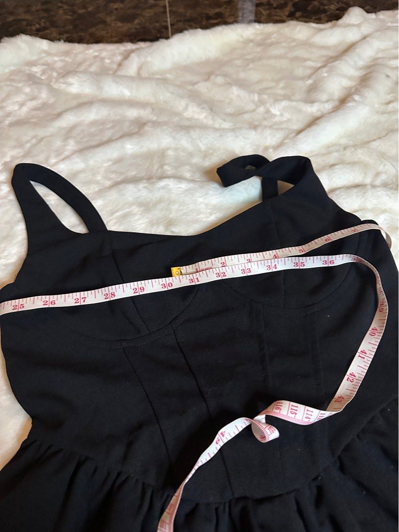 Black Dress with Corset Top (Category: Dresses) located in Cavite. Submitted by zy.treasures (Listing ID 1409141932, Image 3). Description: - corset-style bodice - flared skirt - wide straps - stretchy & thick material -used once Bust: 30-34 in Waist: 29-30 in.