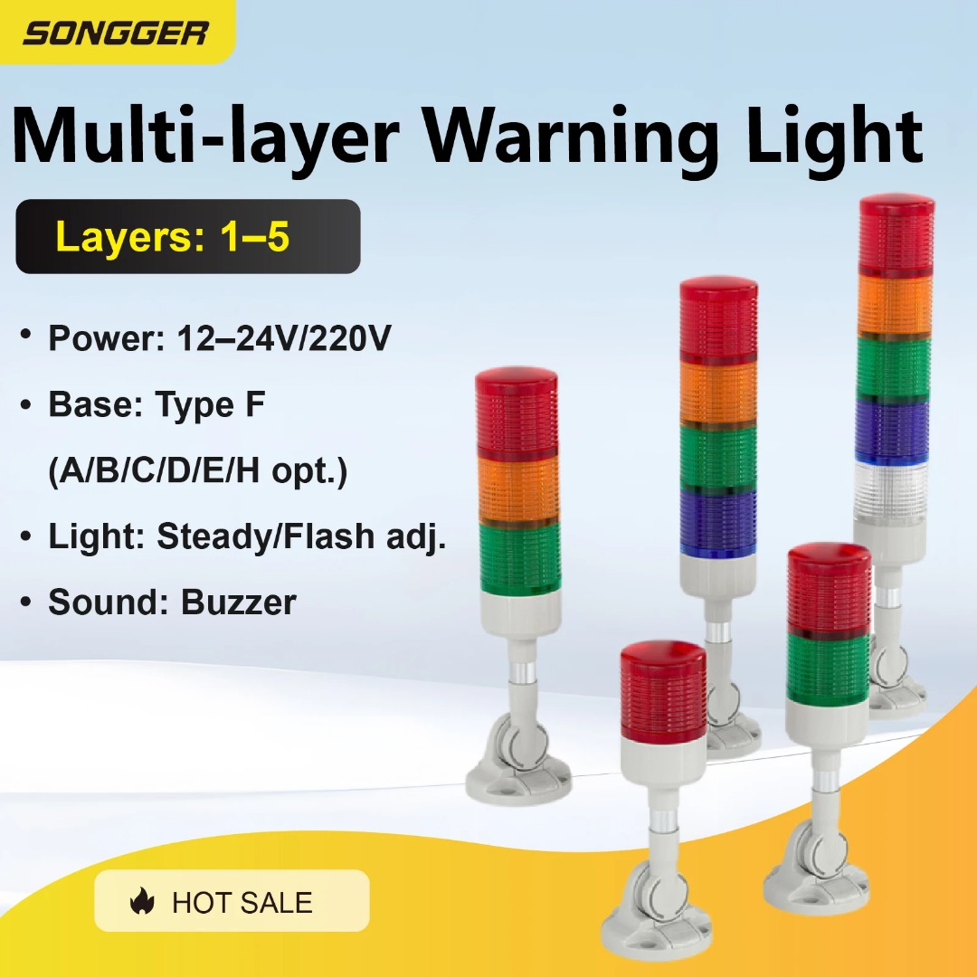 D53-3T LED stack light signal tower 3-color flashing beacon with buzzer ...