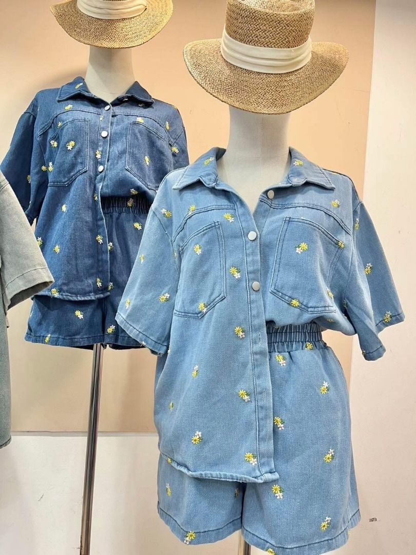 HQ Soft Denim 2pc Set BKK Coordinates (Category: Sets or Coordinates) located in Baguio. Submitted by asna_taku (Listing ID 1409131552, Image 3). Description: ‼️ New arrival BRAND NEW ‼️ HQ Soft Denim 2pc Set BKK Coordinates Button Top + Garterized Shorts FREE SIZE. ₱1780 each pair 4 Dark Blue 5 Light Blue.