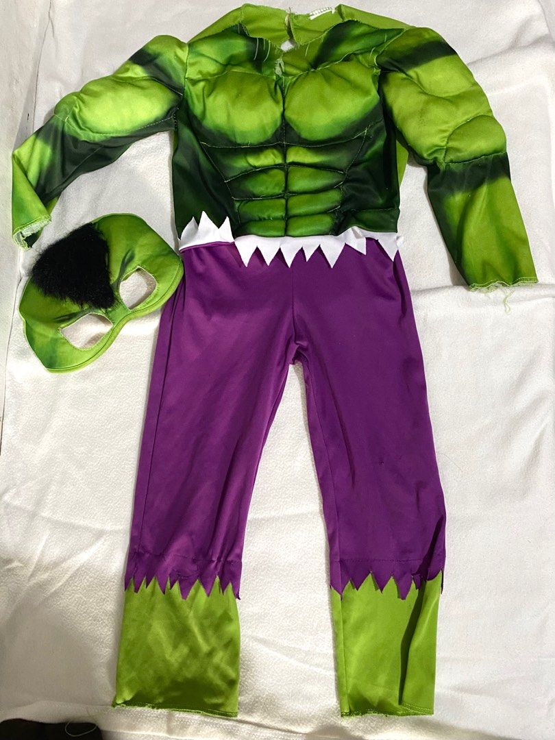 Hulk Set Costume (Category: Babies & Kids Fashion) located in Las Pinas. Submitted by modemnl (Listing ID 1409248330, Image 1). Description: Size: 2T Color: Green and Purple Condition: 9/10 with minor flaw po sa harap. 2yrs old po siya dito sa photo..