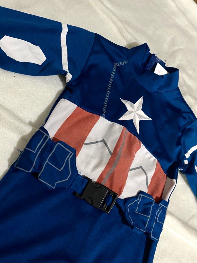 Marvel Captain America Costume (Category: Babies & Kids Fashion) located in Las Pinas. Submitted by modemnl (Listing ID 1409248669, Image 2). Description: Size: 2T Color: Blue Condition: 10/10 used once only. 2yrs old po siya dito sa photo. No head piece and shield na po. .