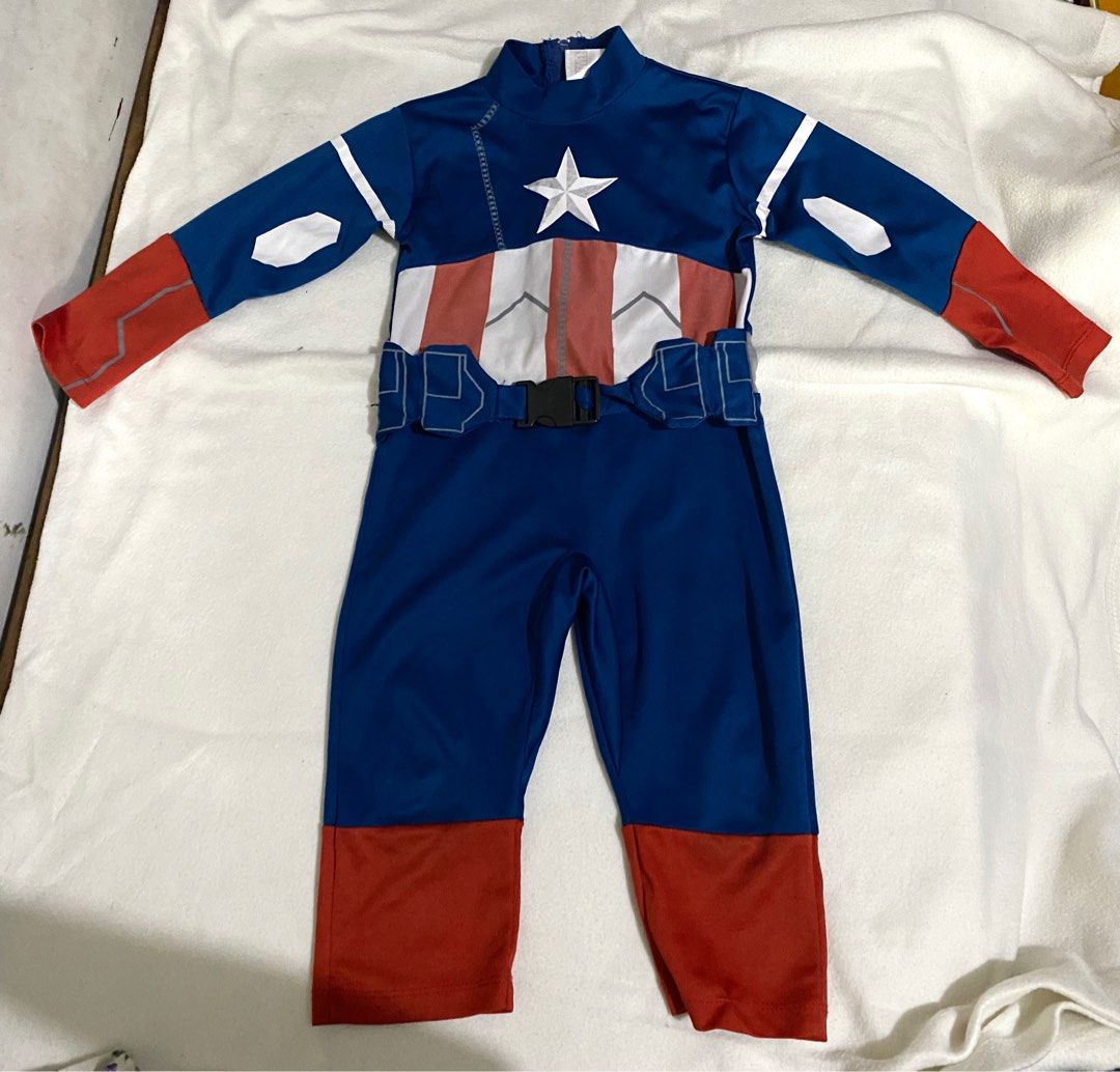 Marvel Captain America Costume (Category: Babies & Kids Fashion) located in Las Pinas. Submitted by modemnl (Listing ID 1409248669, Image 1). Description: Size: 2T Color: Blue Condition: 10/10 used once only. 2yrs old po siya dito sa photo. No head piece and shield na po. .
