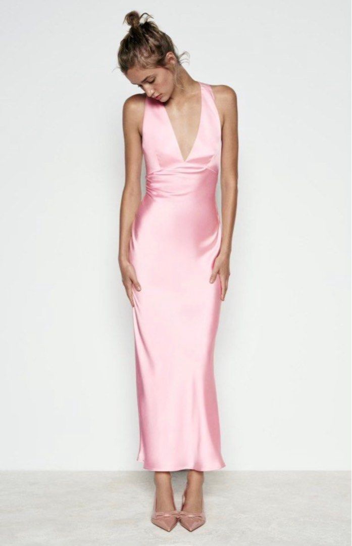 Pink Satin Maxi Dress (Category: Dresses) located in Manila. Submitted by stuffbybees (Listing ID 1409242616, Image 1). Description: Brand new. Never used it. Gained weight and couldn’t fit in it anymore. .