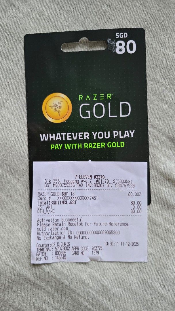 Razer Gold Gift Card - SGD 80, Video Gaming, Gaming Accessories, Game ...