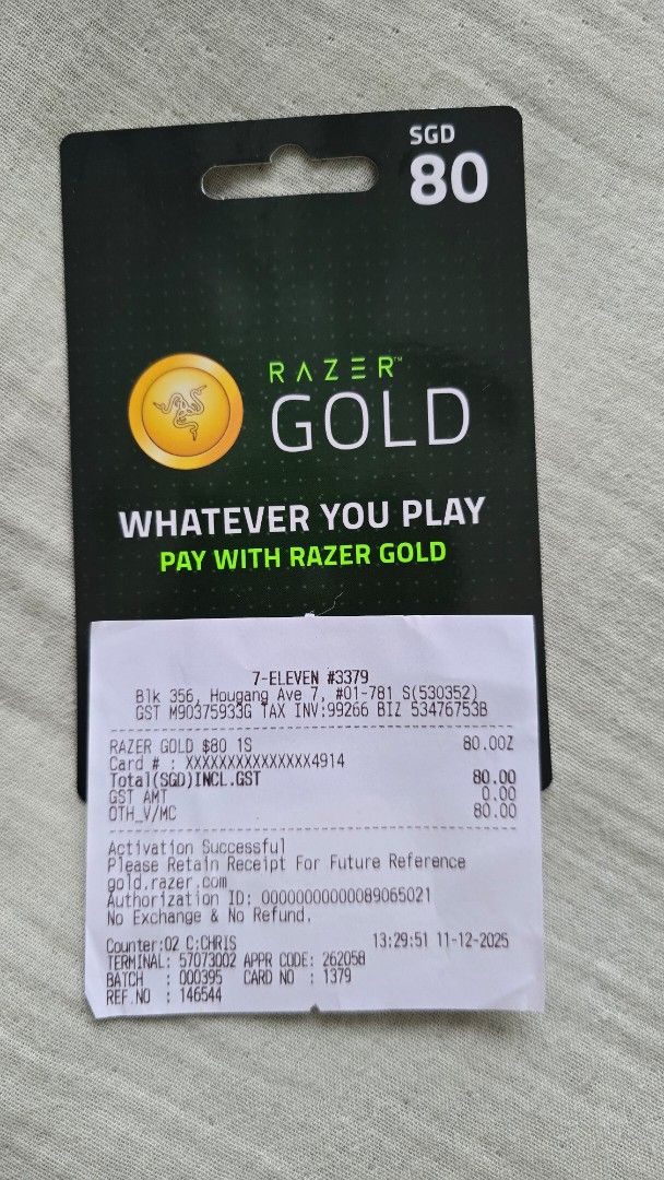 Razer Gold Gift Card - SGD 80, Video Gaming, Gaming Accessories, Game ...