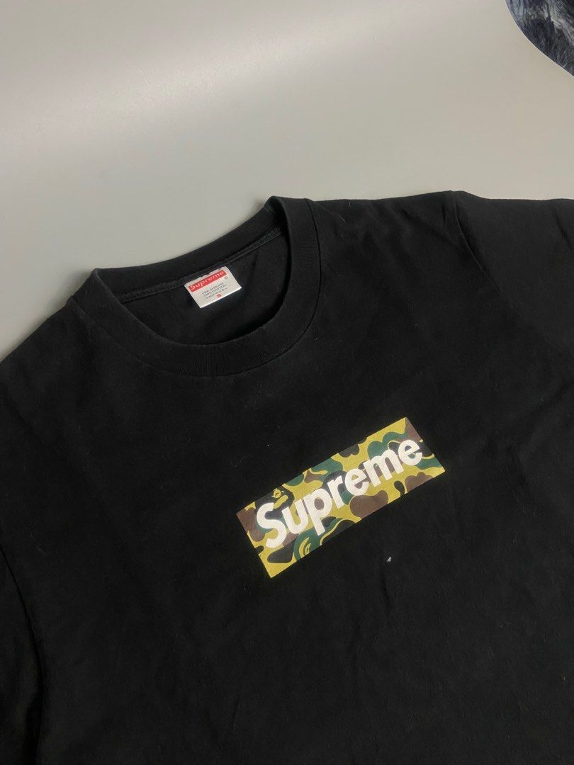supreme bape box logo (Category: Tshirts & Polo Shirts ) located in San Fernando. Submitted by dippedrops (Listing ID 1409163871, Image 2). Description: supreme bape excellent condition no issue need wash dimes : 19x25.