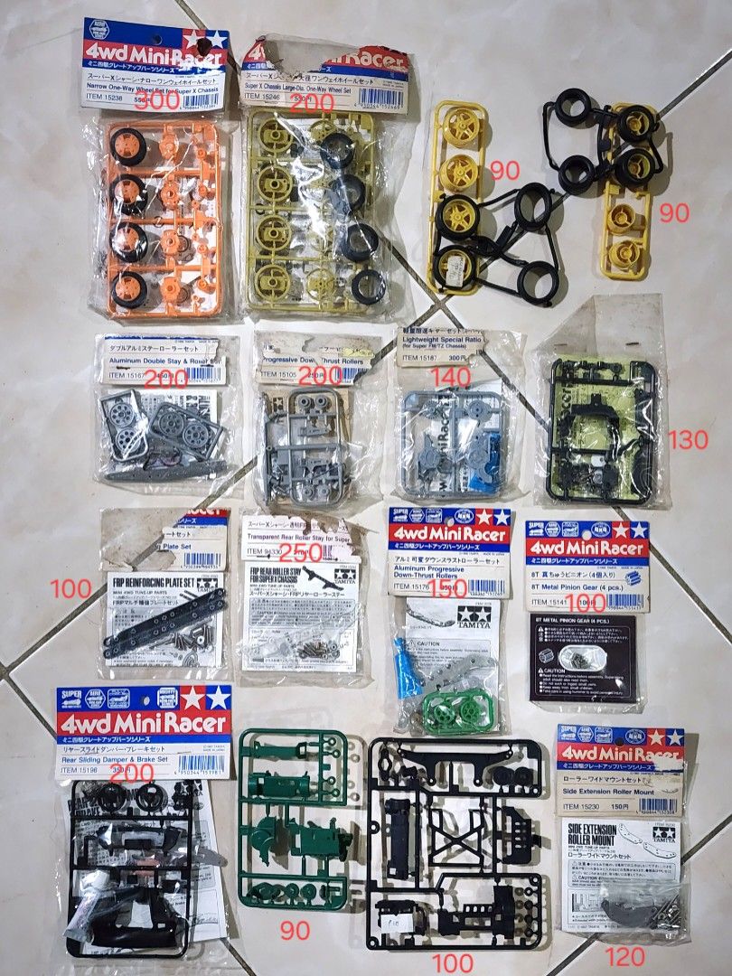 Tamiya Mini 4WD Parts (Category: Gundam & Model Kits) located in Las Pinas. Submitted by mikerc (Listing ID 1404651621, Image 1). Description: Various Tamiya mini 4wd parts old stock but unused/sealed prices are in the picture meet ups in Alavang area or via courier.