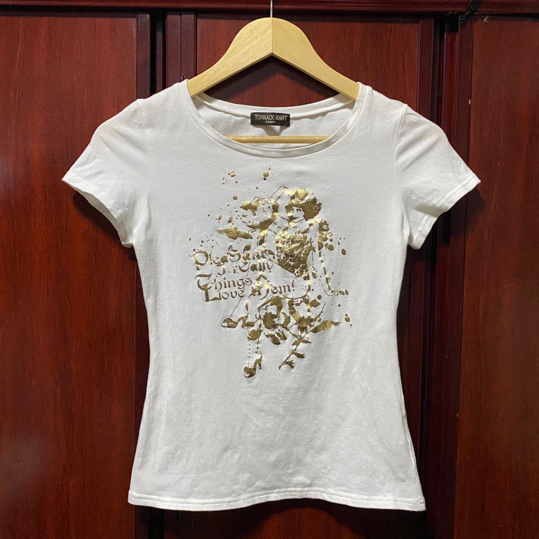 TORNADO MART FEMME Y2K (Category: Shirts) located in Malolos. Submitted by recycle.rally (Listing ID 1409118649, Image 1). Description: tornado mart feme size: small width: 15 length: 21 issue: none 700 pesos location: malolos, bulacan mop: gcash/gotyme mod: j&t.