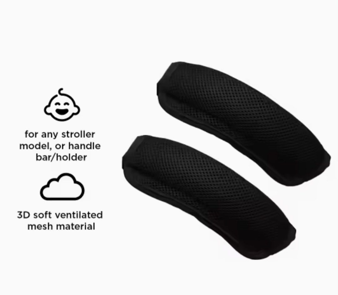 Aprica Stroller Handle Cover (Category: Strollers) located in Makati City. Submitted by riz.gspr (Listing ID 1409414285, Image 3). Description: - Universal fit for all stroller models - Made with breathable 3D soft mesh - Features the Aprica brand logo - Color: Black - Designed for stroller handles and bars.