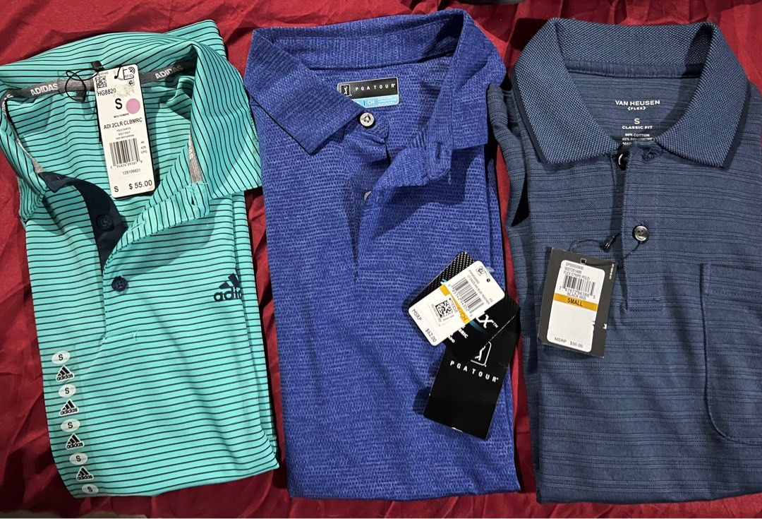 Brand new drifit golf polo shirts (Category: Tshirts & Polo Shirts ) located in Quezon City. Submitted by l00ps (Listing ID 1409355374, Image 1). Description: Brand New Drifit golf polo shirts All small size (American Size) With tag Adidas-P2500 PGA Tour-P3000 Van Heusen-P2250 G-P350 If take all: P7000 Can meetup (pasig/cainta/qc) or ship via courier. SF shoulered by buyer.