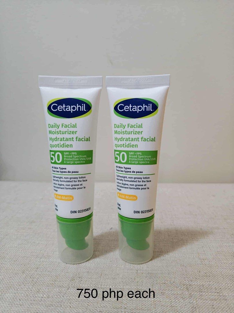 Cetaphil Daily Facial Moisturizer SPF 50 (Category: Face Care) located in Quezon City. Submitted by mthereser43807 (Listing ID 1409303643, Image 1). Description: - Cetaphil Daily Facial Moisturizer with SPF 50 - Lightweight and non-greasy formula - Broad spectrum UVA/UVB protection - Suitable for all skin types - 750 PHP per tube.