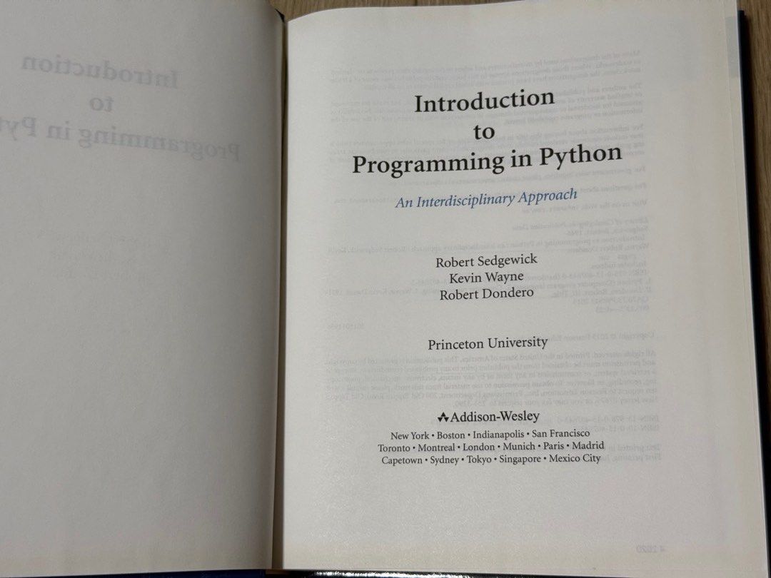 Introduction to Programming in Python Textbook (Category: Textbooks) located in Singapore. Submitted by gingerbeer123 (Listing ID 1408880617, Image 4). Description: Hardcover, bought $109, never used.. pristine condition. Meet Tampines West MRT station to pay and collect. Introduction to Programming in Python (4th Edition). - Perfect for Python beginners. - Covers basic programming concepts, object-oriented programming, and data structures..