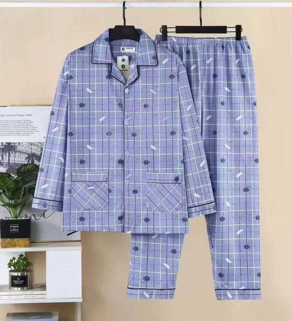 Men's Plaid Pajama Set (Category: Sleep and Loungewear) located in Manila. Submitted by raredeer-4deb4e (Listing ID 1409342623, Image 2). Description: - Men's pajama set - Button-down shirt with notched collar and long sleeves - Shirt features two front pockets - Matching pants with elastic waistband - Plaid pattern design - Available in multiple colors and patterns.