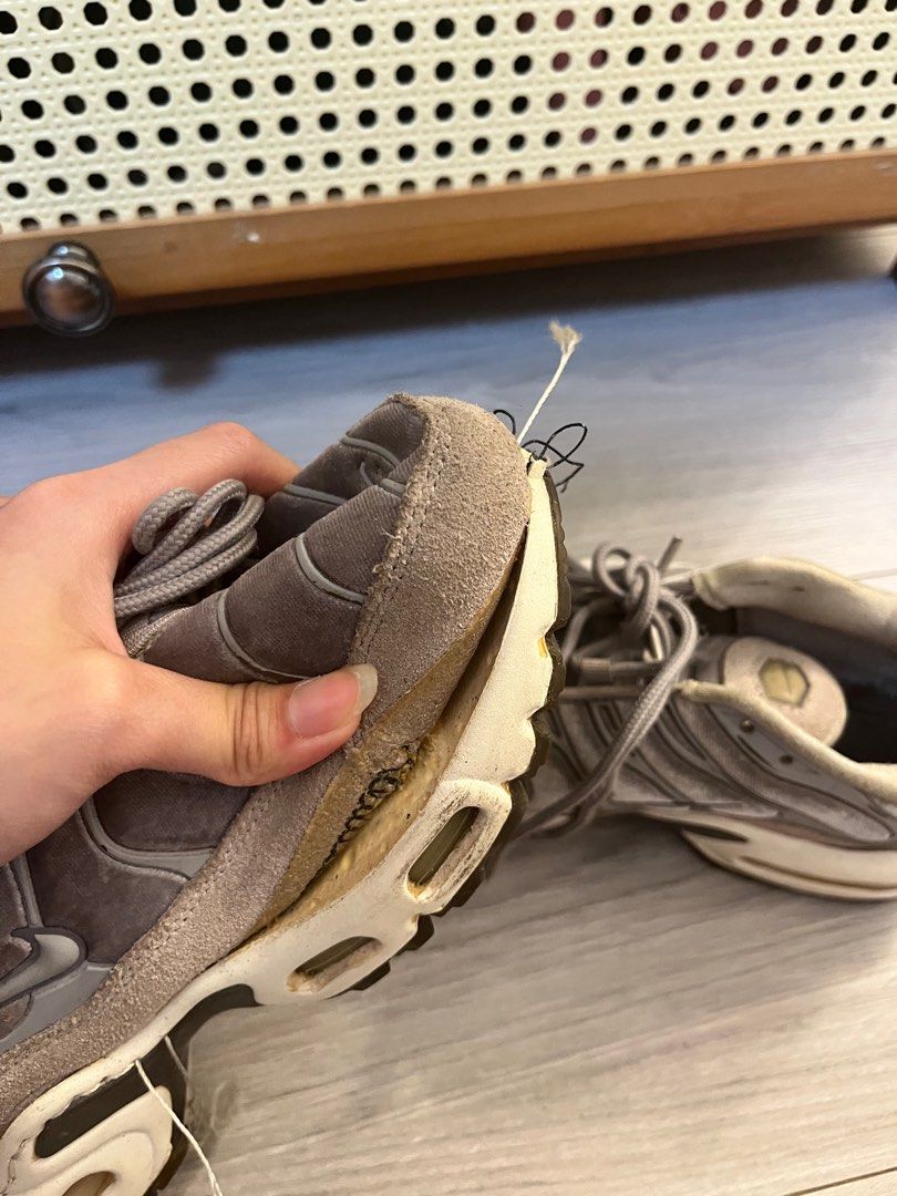 Nike Air Max Plus TN Grey (Category: Sneakers) located in Manila. Submitted by declutterbystrawberry (Listing ID 1409425792, Image 3). Description: - Grey Nike Air Max Plus TN sneakers - Heavily worn - sole needs to be glued - Shows wear and tear - flaws on pictures - needs repair .