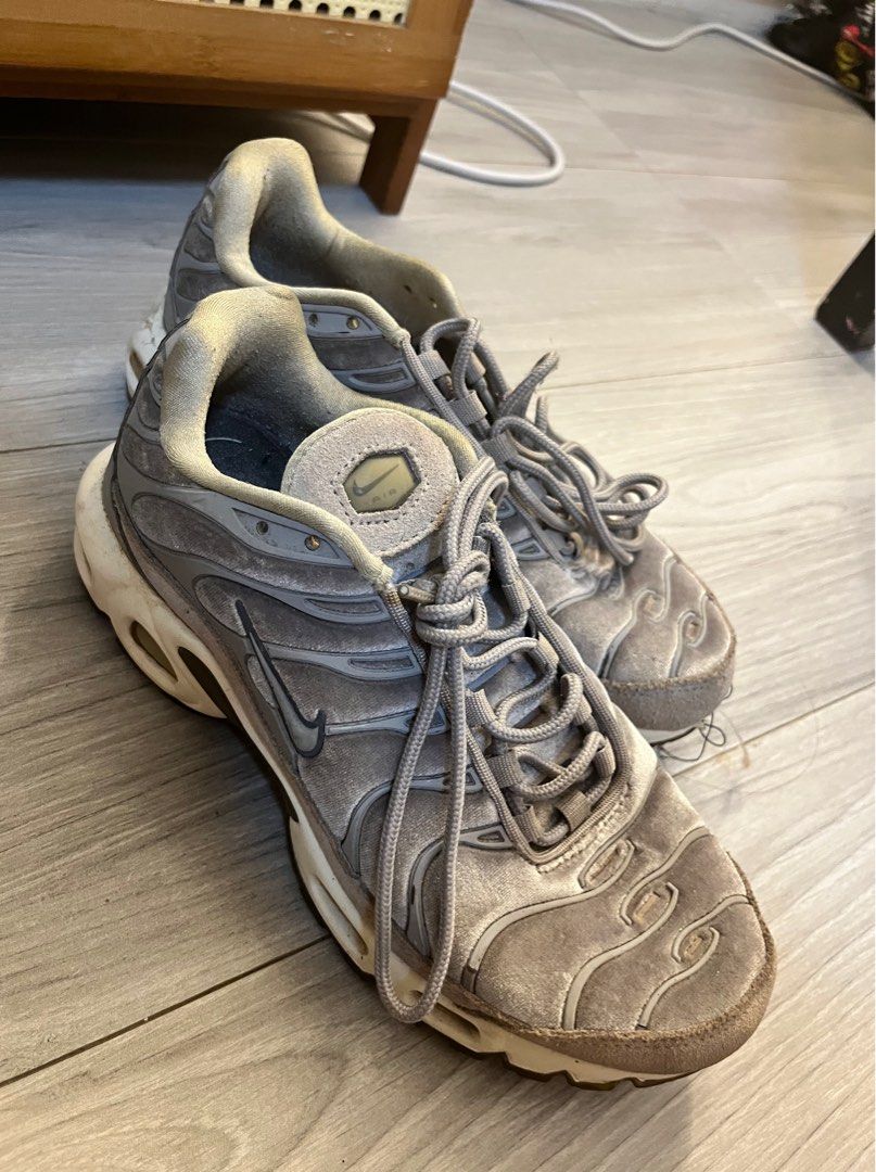 Nike Air Max Plus TN Grey (Category: Sneakers) located in Manila. Submitted by declutterbystrawberry (Listing ID 1409425792, Image 1). Description: - Grey Nike Air Max Plus TN sneakers - Heavily worn - sole needs to be glued - Shows wear and tear - flaws on pictures - needs repair .