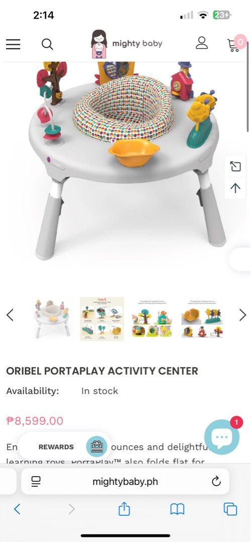 Oribel PortaPlay Activity Center (Category: Infant Playtime) located in Taguig. Submitted by closetnshelves (Listing ID 1409330207, Image 1). Description: - Barely used. Used less than 4 mo only - No damage - complete but no box but with original plastics - Folds flat for convenient storage.