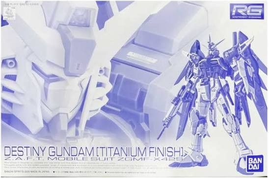 RG 1/144 Destiny Gundam Titanium Finish (Category: Gundam Model Kits) located in Singapore. Submitted by nikesbdunk (Listing ID 1409285705, Image 1). Description: - Brand new, unopened Real Grade (RG) 1/144 Destiny Gundam model kit. - Features a stunning titanium finish. - Highly detailed articulation. - Perfect for Gundam enthusiasts and collectors..