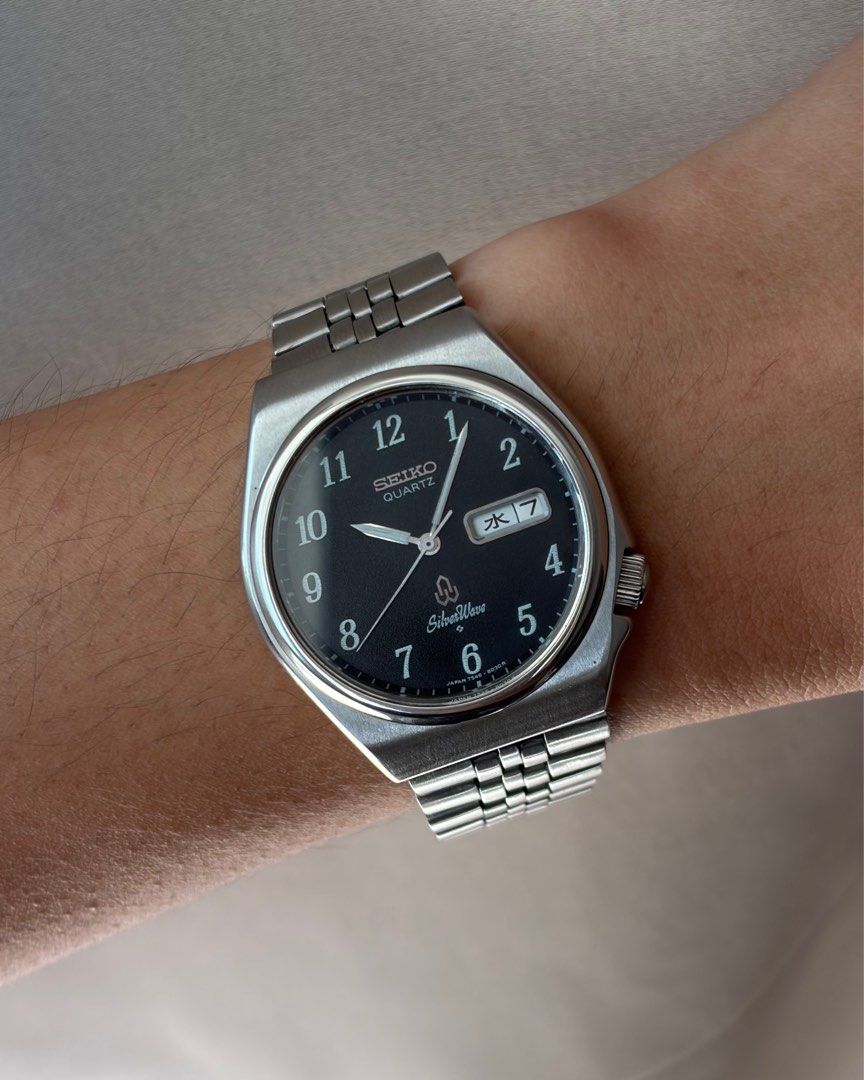 Seiko SilverWave ‘Black Sand’ (Category: Men's Watches) located in Manila. Submitted by watchnetworkph (Listing ID 1409295888, Image 1). Description: Seiko SilverWave in rare ‘Black Sand’ dial. BMBY: June 1977 Serial: 766558 Caliber: 7546 - Quartz Size: 36mm • All Original • JDM — Kanji/English Setting • Screw-down crown P7,990 / $144.25.