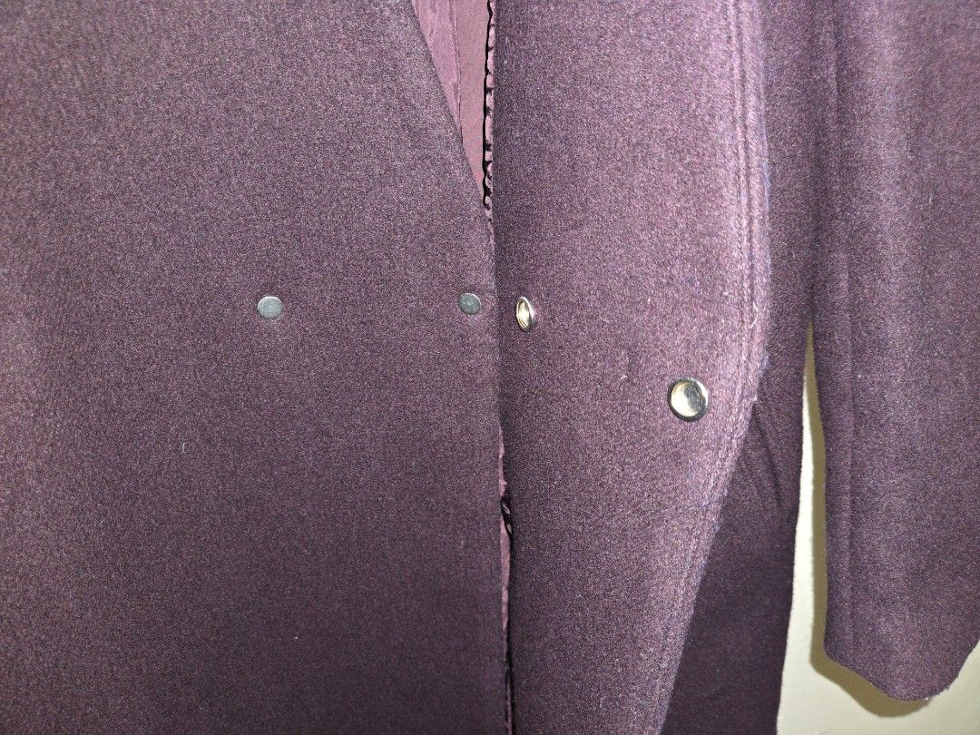 United Tokyo Dark Plum Coat (Category: Coats, Jackets and Outerwear) located in Mandaluyong City. Submitted by philx (Listing ID 1409337253, Image 3). Description: - Dark plum / wine / deep purple color - Used twice - Wool-like material - Snap button closure - Washed and ready to wear Armpit-to-armpit: 21" Length: 41.5" Sleeve: 23".