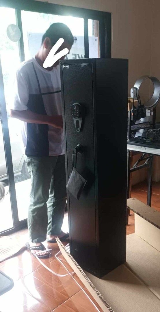VLT Gun Safe with Digital Lock (Category: Safe) located in Caloocan City. Submitted by 5veezonlineshoppe (Listing ID 1409300183, Image 2). Description: Gun Vault Slim Type 30 x 28 x 138 cm L x W x H Hard metal alloy Wall mountable Brandnew With digital lock and fingerprint Comes with: Manual Keys Expansion battery Message for details We deliver #gunvault #gunsafe #gunsforriffle.