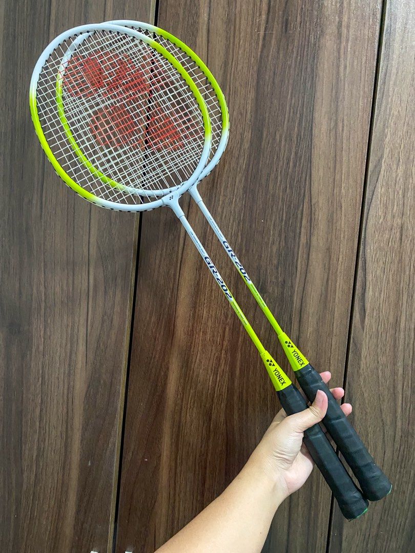 (2) Yonex GR-202 Badminton Racket (Category: Other Sports Equipment and Supplies) located in Manila. Submitted by passmystyle (Listing ID 1409585119, Image 1). Description: •Bought from United Arab of Emirates •Might need regripping or adding a new finishing tape.