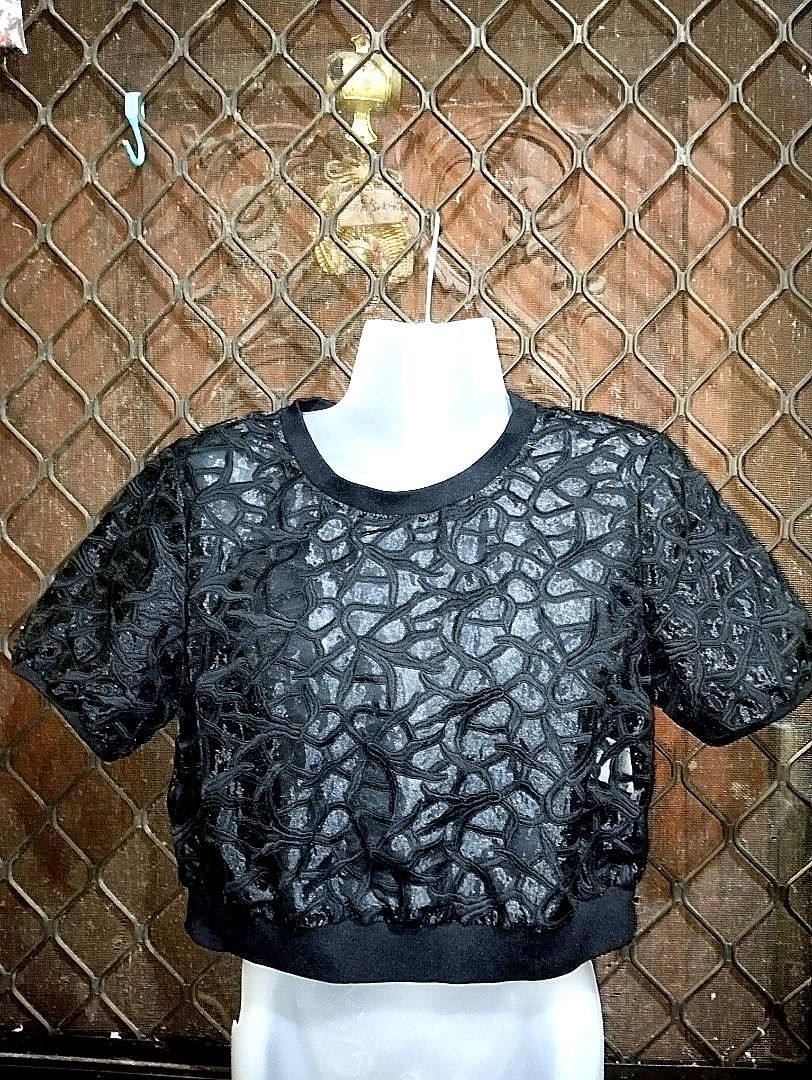 Black see through crop top organza (Category: Blouses) located in Cabanatuan. Submitted by epicurations21 (Listing ID 1409571917, Image 1). Description: perfect for parties small to medium.