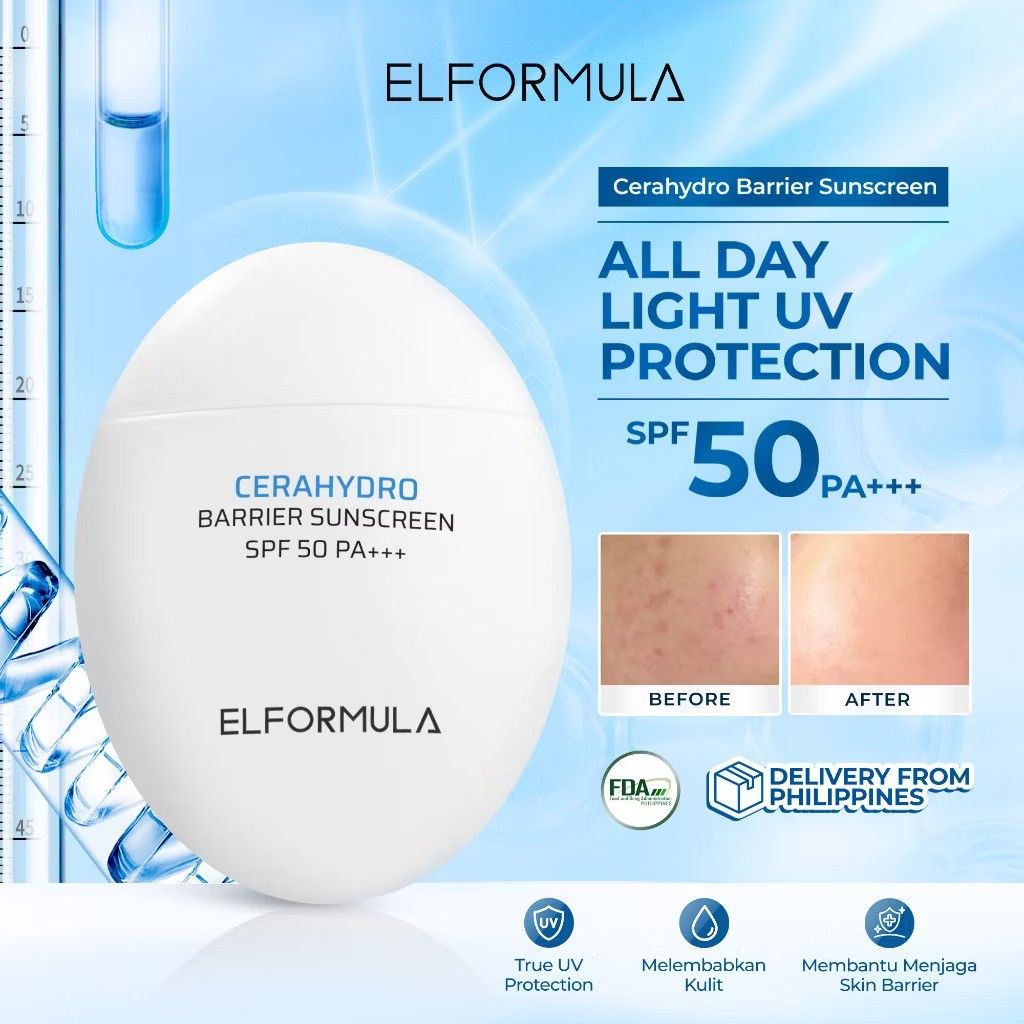 Elformula Cerahydro Barrier Sunscreen SPF 50 PA+++ (Category: Face Care) located in Pasay City. Submitted by cindyssssss (Listing ID 1409477376, Image 1). Description: - Elformula Cerahydro Barrier Sunscreen - SPF 50 PA+++ for all-day UV protection - Moisturizes skin - Helps maintain skin barrier - used once - pasay city and can do meet up lrt edsa station or lalamove / jnt.