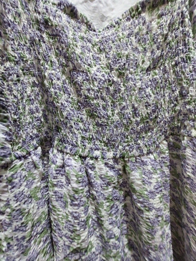 Floral Print Dress (Category: Dresses) located in Santa Rosa. Submitted by applefinds42 (Listing ID 1409542614, Image 3). Description: - Floral print dress - Colors: Purple and green on white - Fitted bodice - Thin straps - Lightweight fabric - Ideal for summer.