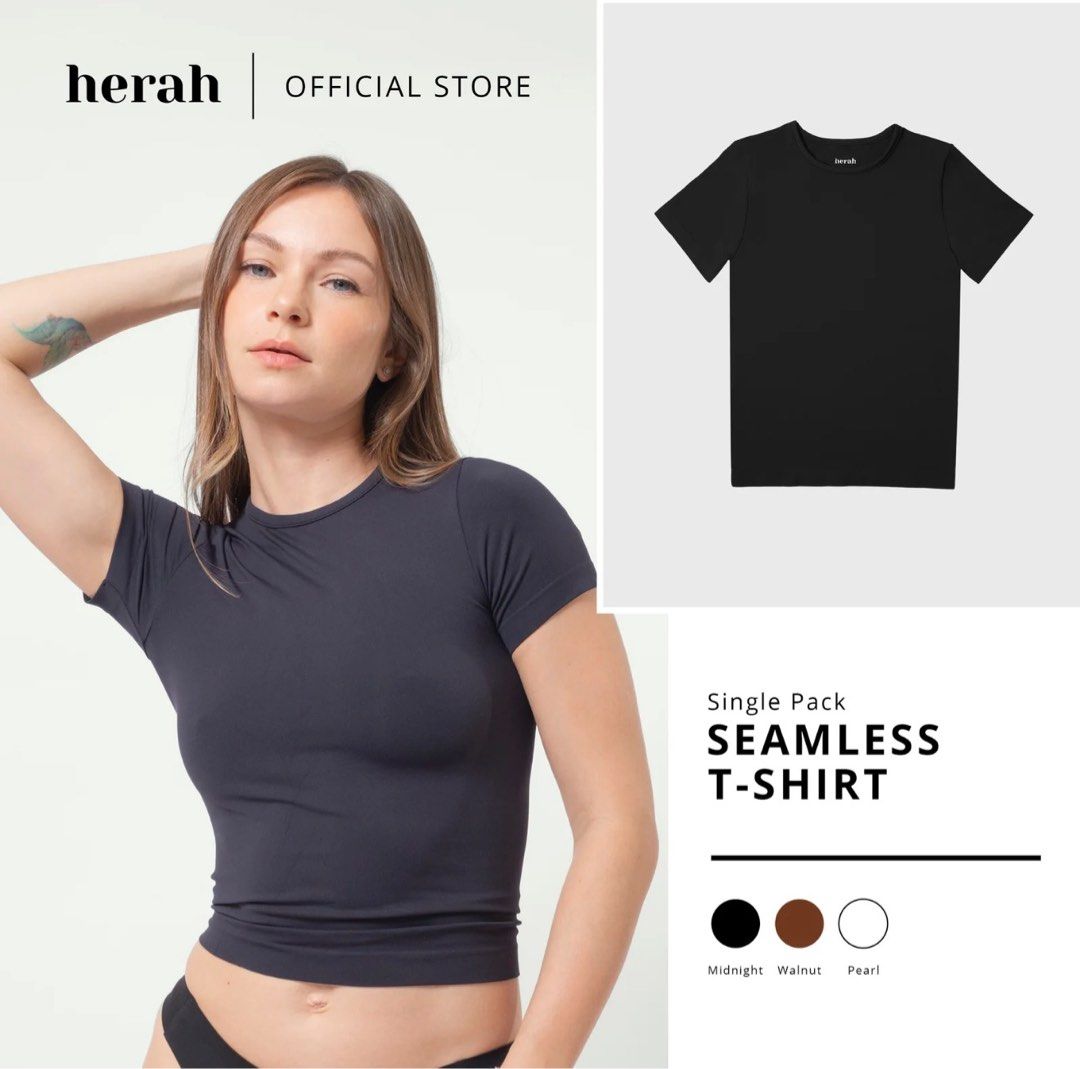 Herah Seamless T-shirt - White (Category: Shirts) located in Manila. Submitted by narshmallow (Listing ID 1409524816, Image 2). Description: - Herah seamless t-shirt - Color: White - Size: Medium - Material: 92% nylon, 8% spandex - Features: Crew neck, short sleeves - Style: Smooth, form-fitting Rfs: i prefer bigger size for me.