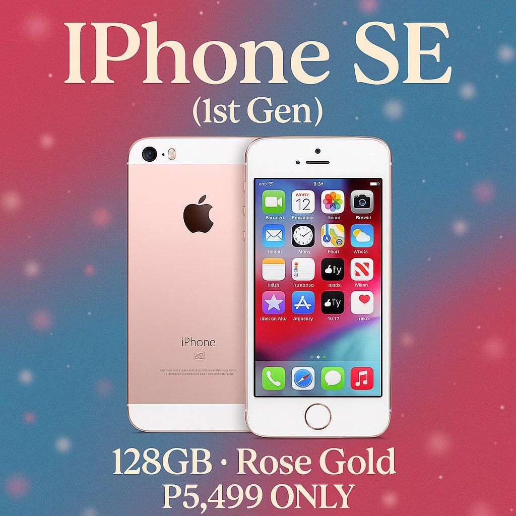 iPhone SE 1st Gen Rosegold Like New💯 (Category: Others) located in Manila. Submitted by yezdeal2017 (Listing ID 1409543039, Image 1). Description: 🎀📱 Rose Gold Classic Alert 📱🎀 DM us FB page: Retro Gadgets PH for fast transaction✅ Swipe to see the OG compact king 👑✨ iPhone SE (1st Gen) — maliit pero solid hanggang ngayon! 💗 Rose Gold Updated prices✅ 💾 128GB Storage 💸 5500 90% No FG 6k 90% With FG 6500 95% with FG Premium ₱7500 with box A