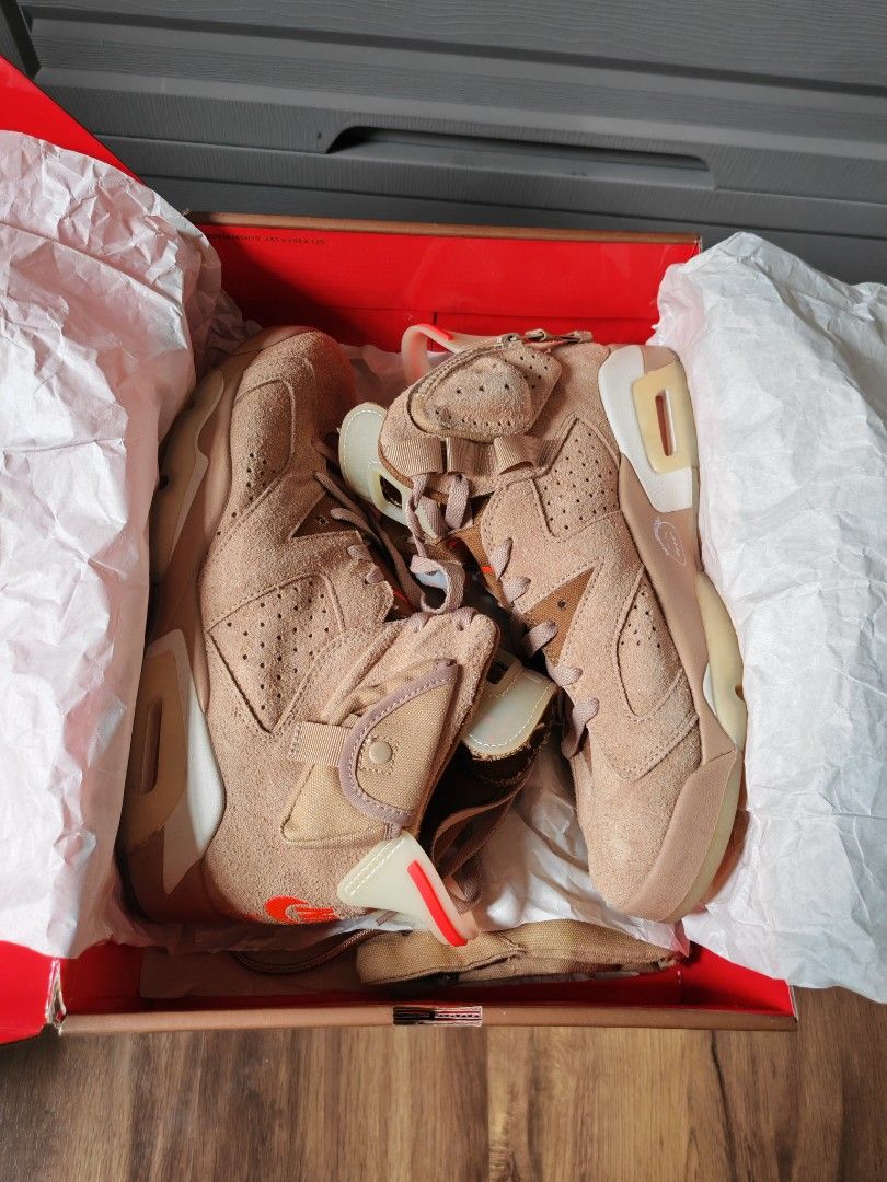Jordan 6 Travis Scott britsh khaki (Category: Sneakers) located in Cabuyao City. Submitted by jeromecgo (Listing ID 1409495451, Image 3). Description: For sale pair from Singapore 100% authentic Jordan 6 Travis Scott britsh khaki US 9.5 Used, no issue with box, 2 extra laces, dust bag *PRICE FIRM* lowest in the market, in-demand size meet up: laguna area, if metro manila, meet in my convenience delivery: buyer's expense tag: Nike, Jordan, Adidas,