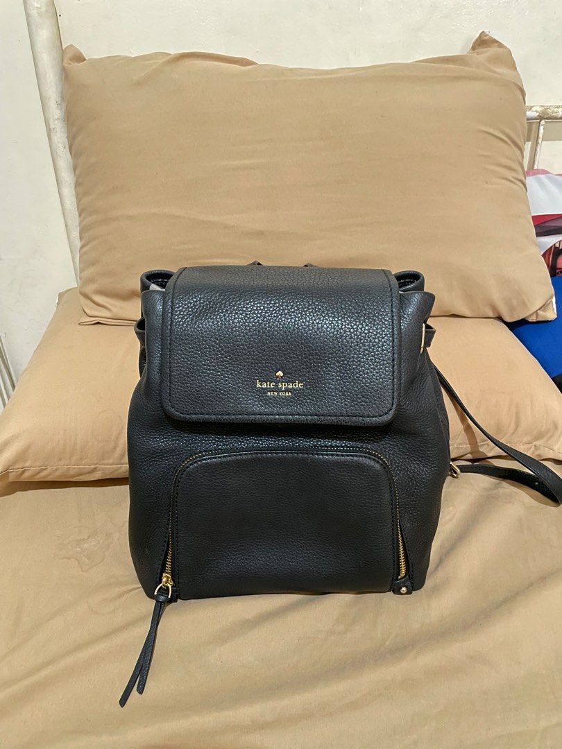 Kate Spade Flap Leather Backpack (Category: Luxury Bags & Wallets) located in Manila. Submitted by twin.trends (Listing ID 1409496825, Image 1). Description: Bought: Tenth Manila on IG from Japan Has a small unstitched in the inside pocket (see 7th photo) .