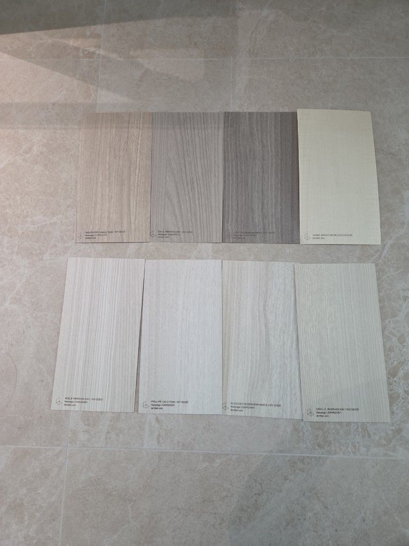 Laminate Samples (Category: Home Improvement Tools & Accessories) located in Singapore. Submitted by clearancejn (Listing ID 1409465321, Image 1). Description: 1.Lamitak Qty 8 2.Virgo Laminate Samples Qty 10.