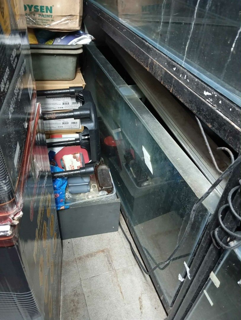 Large Glass Aquarium (Category: Homes & Other Pet Accessories) located in Manila. Submitted by read_description (Listing ID 1409525523, Image 3). Description: p8000/set 2pcs 75gallons 1pc stand 2pcs pumps 2sets trickle filtee w/ media bioballs 48 inches length x 18 inches width x 21 inches height.