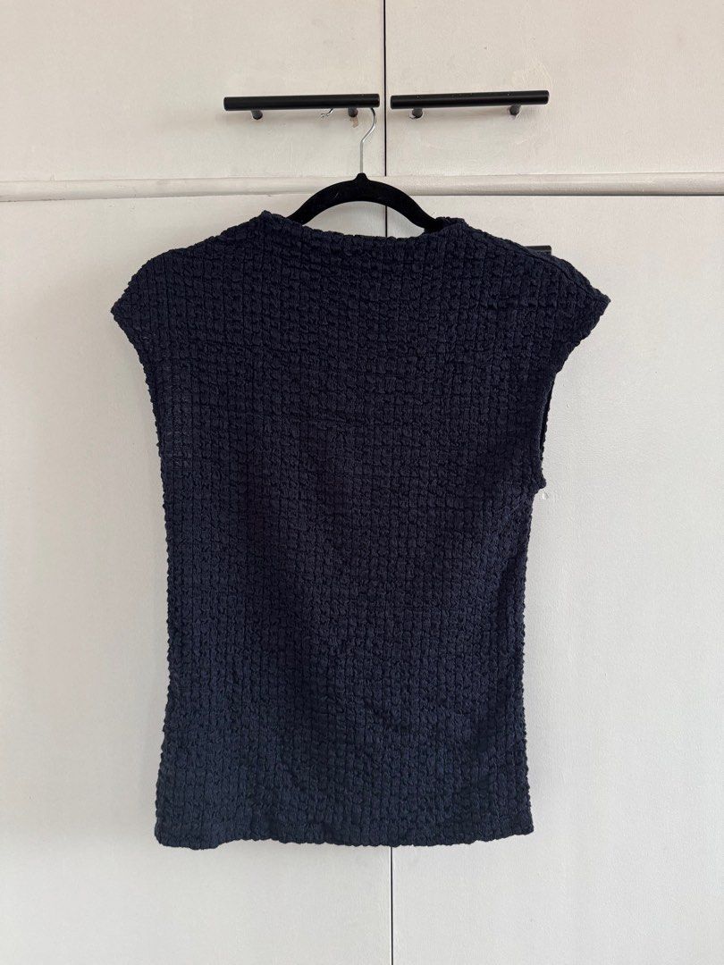 Mango Navy Blue Textured Top (Category: Shirts) located in Quezon City. Submitted by prebys (Listing ID 1409440143, Image 1). Description: - Bought last November 2025 - Currently PHP 1K+ in Zalora - RFS: Will no longer use.