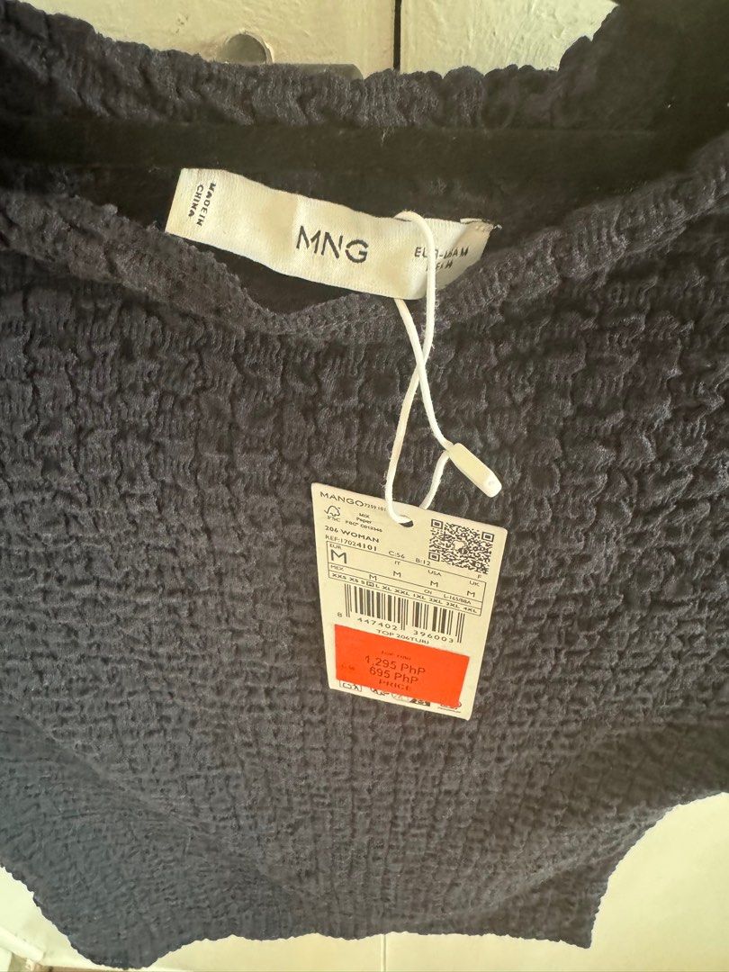 Mango Navy Blue Textured Top (Category: Shirts) located in Quezon City. Submitted by prebys (Listing ID 1409440143, Image 3). Description: - Bought last November 2025 - Currently PHP 1K+ in Zalora - RFS: Will no longer use.