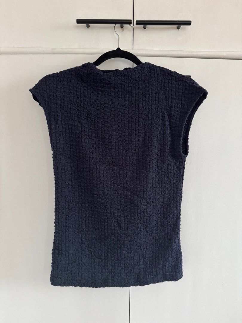 Mango Navy Blue Textured Top (Category: Shirts) located in Quezon City. Submitted by prebys (Listing ID 1409440143, Image 2). Description: - Bought last November 2025 - Currently PHP 1K+ in Zalora - RFS: Will no longer use.