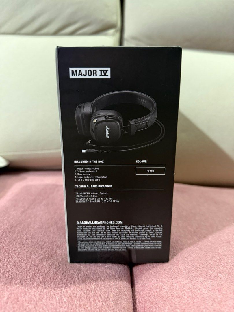 Marshall Major IV (SEALED) (Category: Headphones & Headsets) located in Manila. Submitted by hamzackerburg (Listing ID 1409535466, Image 3). Description: Marshall Major IV – Product Details • Bluetooth on-ear headphones • Iconic Marshall sound • Up to 80+ hours of wireless playtime • Supports wireless charging • Custom-tuned dynamic drivers • Multi-directional control knob (music, volume, calls) • Built-in microphone for hands-free calling • Comf